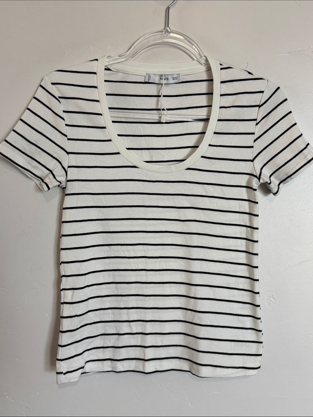 Mango Cotton Stretch Tee Black and White Striped Top NWOT